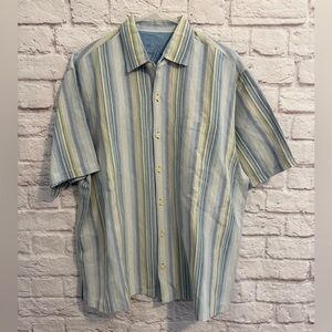 Tommy Bahama men’s XL linen silk button up shirt s/s striped lightweight summer